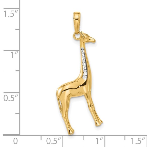 14K Gold and White Rhodium D/C 3D Giraffe Pendant - Picture 2 of 4